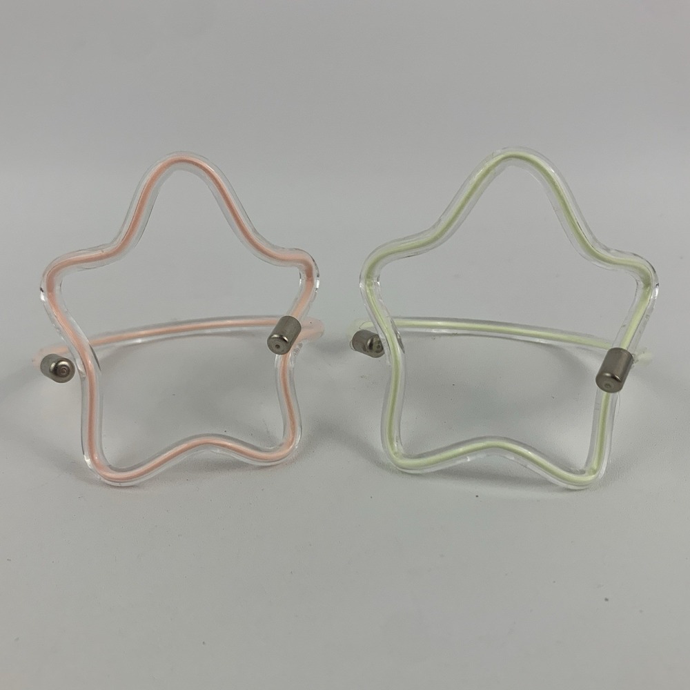 Vintage Glow in the Dark Star Cuff Bracelets Plastic Acrylic Set Pink Green
